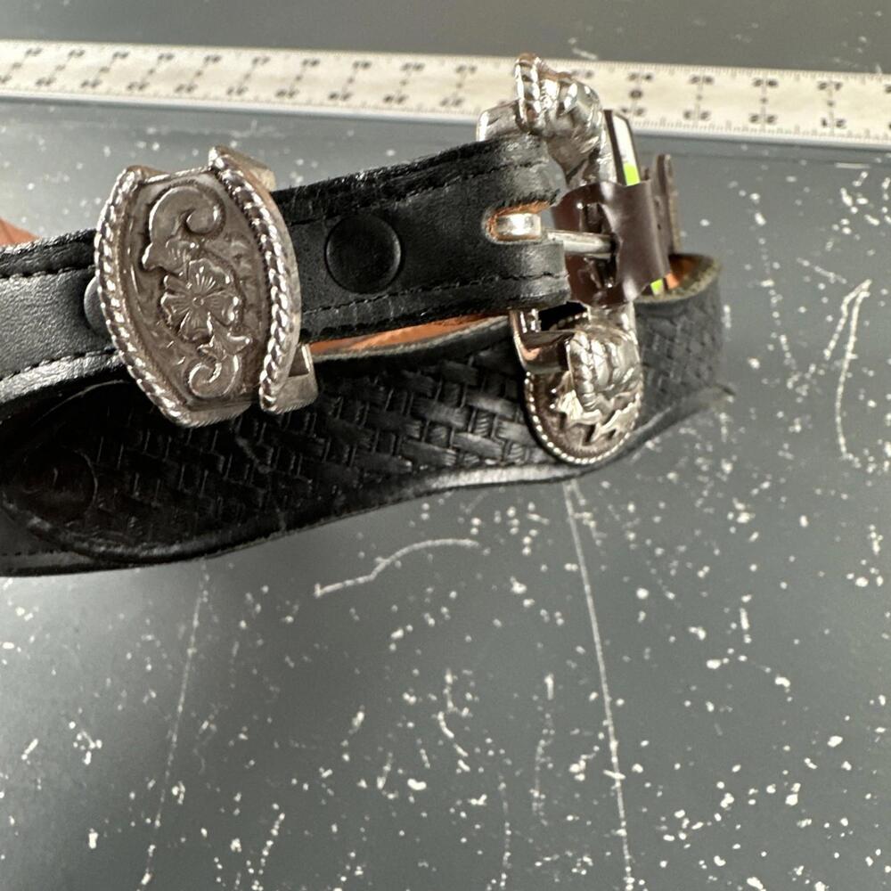 Nocona Belt Womens 30 Black Concho Braided Tooled SIlver Tipped Ribbon NWT
